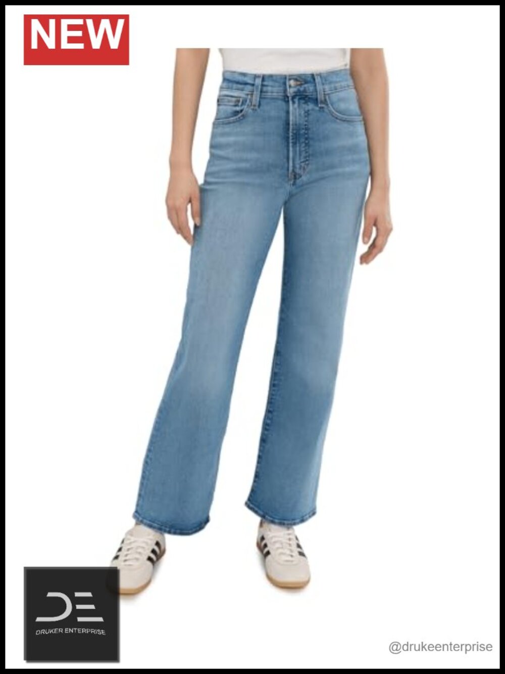 High Rise Wide Leg Stretch Denim Jeans 11in Rise 30in Inseam 5-Pocket